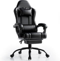 Ergonomic Gaming Chair, Video Game Chair with Pocket Spring Cushion and Footrest, Height Adjustable Computer Chair with Swivel Seat and Headrest (Black)