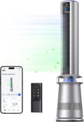 Dreo MC710S Air Purifier Tower Fan, 45' 2-in-1 Smart Fan for Bedroom, 27ft/s Velocity, 120°Oscillation, 24H Timer Bladeless Fans for Home, 25dB Low Noise, Standing Fan Works with Alexa, Silver Blue