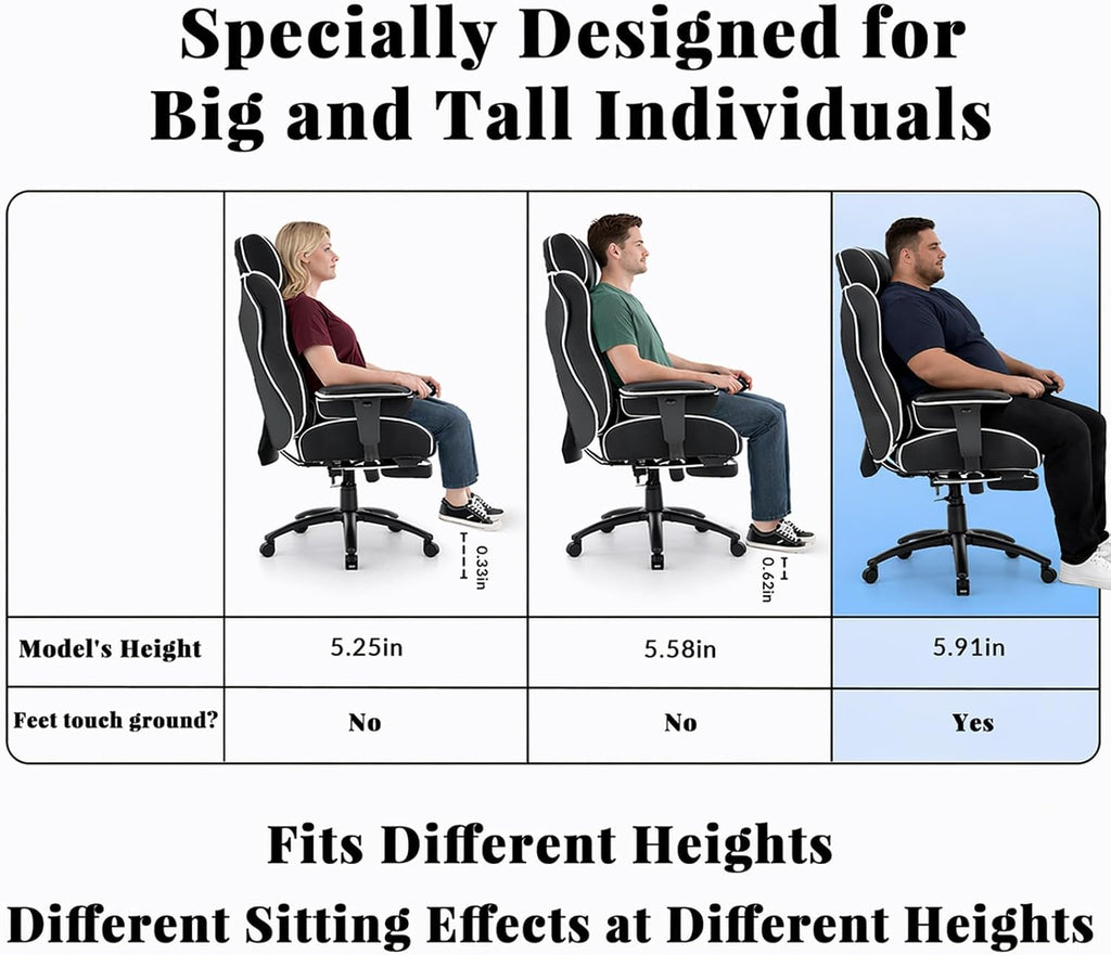 DJWang Big and Tall Office Chair with Foot Rest, High Back Executive Office Chair, PU Leather Ergonomic Chair with Lumbar Support, 135 Reclining Chair with Thickened Spring Cushion, Black
