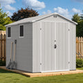 Devoko 6x8 FT Plastic Storage Shed, Waterproof Tool Storage Shed with Lockable Door and Window for Patio, Garden, Backyard, Light Gray