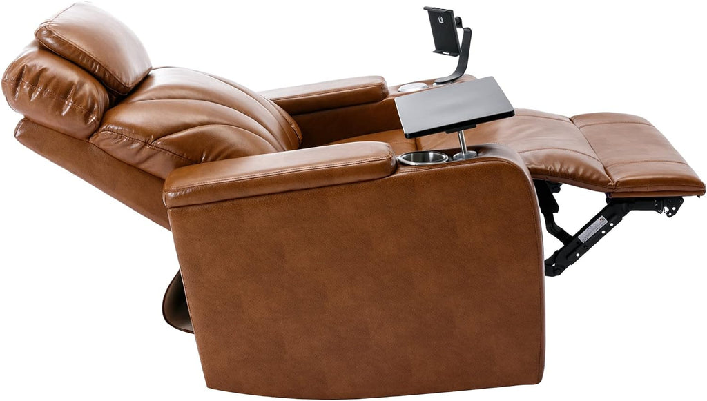 Merax Power Motion Recliner with USB Charging Port and Hidden Arm Storage, Home Theater Seating with Convenient Cup Holder Design,and Stereo(Light Brown)