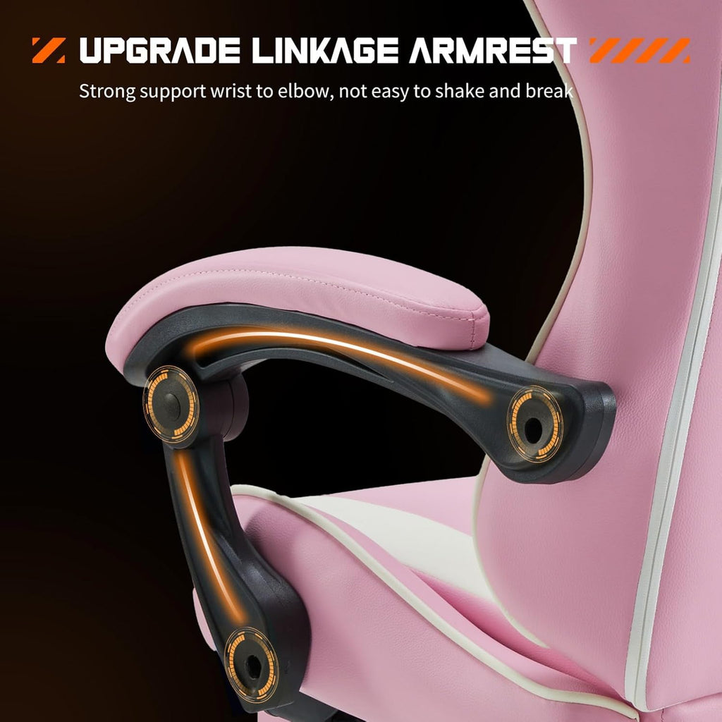 Heavy Duty Gaming Chair, Ergonomic Gamer Chair for Home Office with Footrest, Lumbar Support, Adjustable Backrest, Stable 360° Swivel Wheels for Adults, Professional Gamers and Teens, Pink