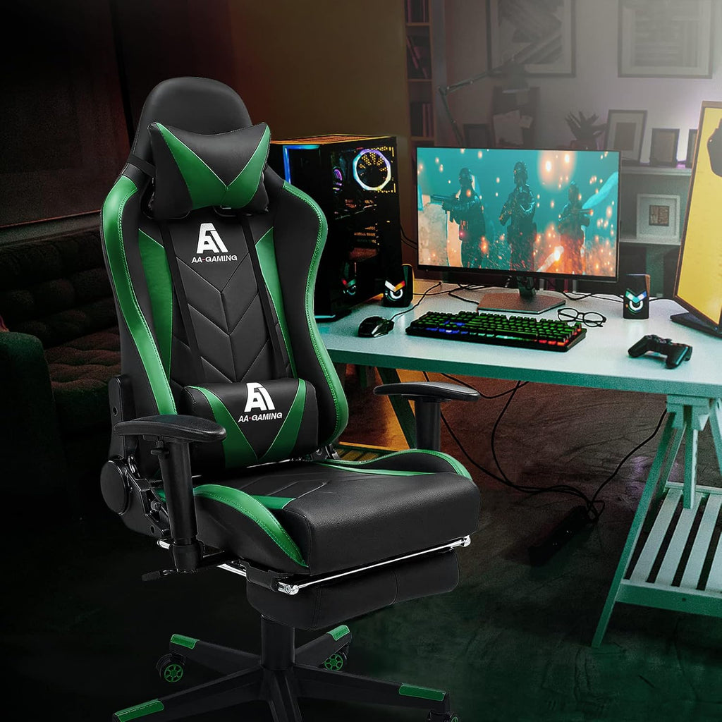 Gaming Chair High Back Ergonomic Computer Racing Chair Adjustable Office Chair with Footrest, Lumbar Support Swivel Chair - Upgraded Version Blackgreen