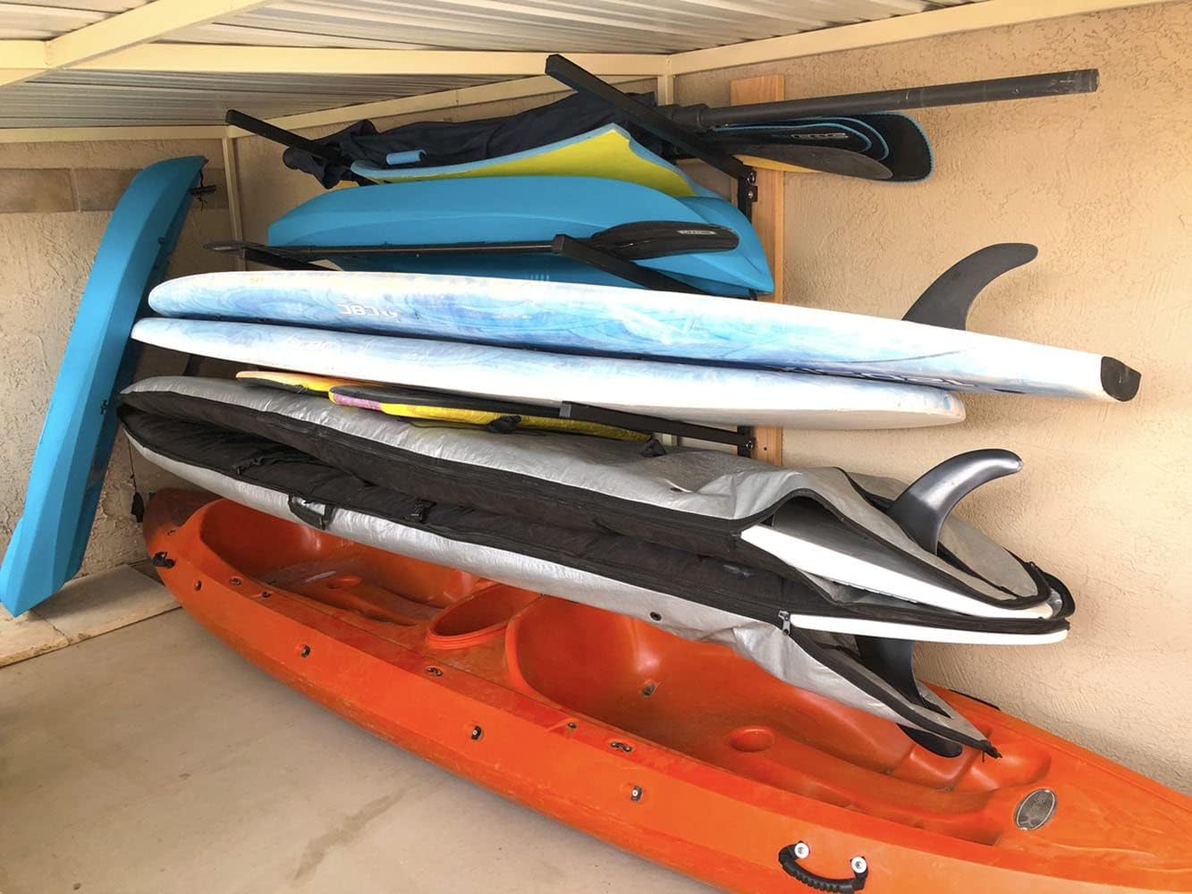 StoreYourBoard 4 Paddleboard Storage Rack, Adjustable Wall Mounted Indoor Garage Organizer, Standup Holds SUPs and Kayaks