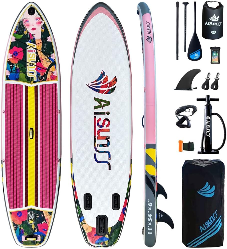 Inflatable Paddle Board for Adult, Paddle Board for All Skill Levels, Wide SUP Board with Primium Accessories Include SUP Carry Bag, Hand Pump& 10L Waterproof Bag