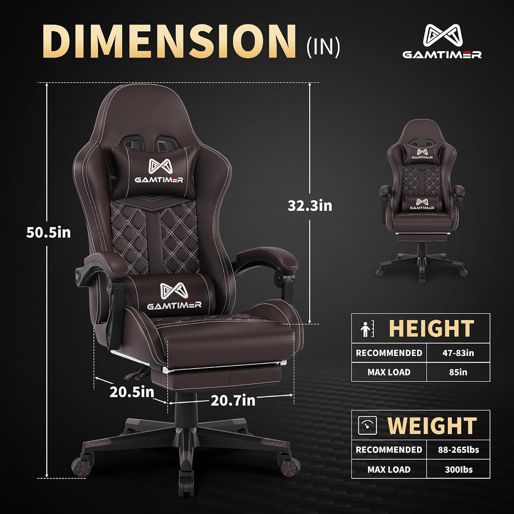 Gaming Chair, 400 lbs Adult Chair, High Back Computer Chair with Footrest and Linked Armrests, Office Video Game Chair with Lumbar Support (Brown)