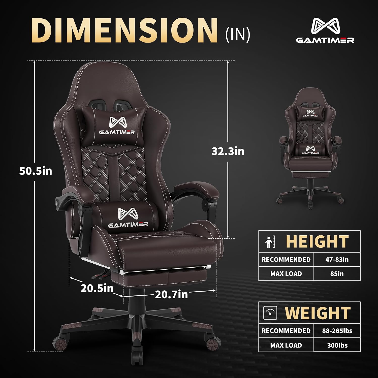 Gaming Chair, 400 lbs Adult Chair, High Back Computer Chair with Footrest and Linked Armrests, Office Video Game Chair with Lumbar Support (Brown)