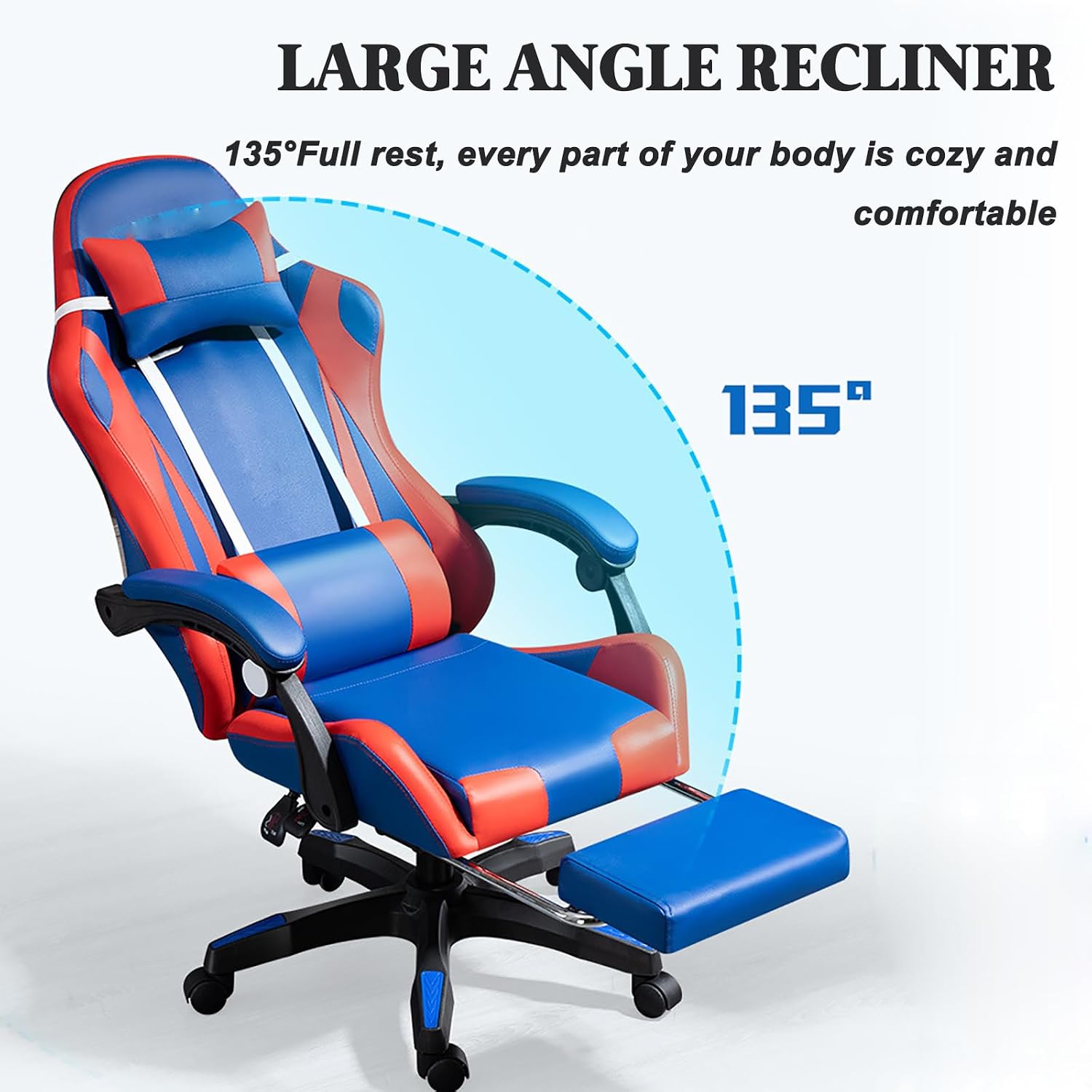 RGB Gaming Chair with Footrest Ergonomic Massage Computer Desk Chair Video Gaming Chair with Speakers Lumbar Support Height & Angles Adjustable Reclining Gamer Chair,RGB/Speaker