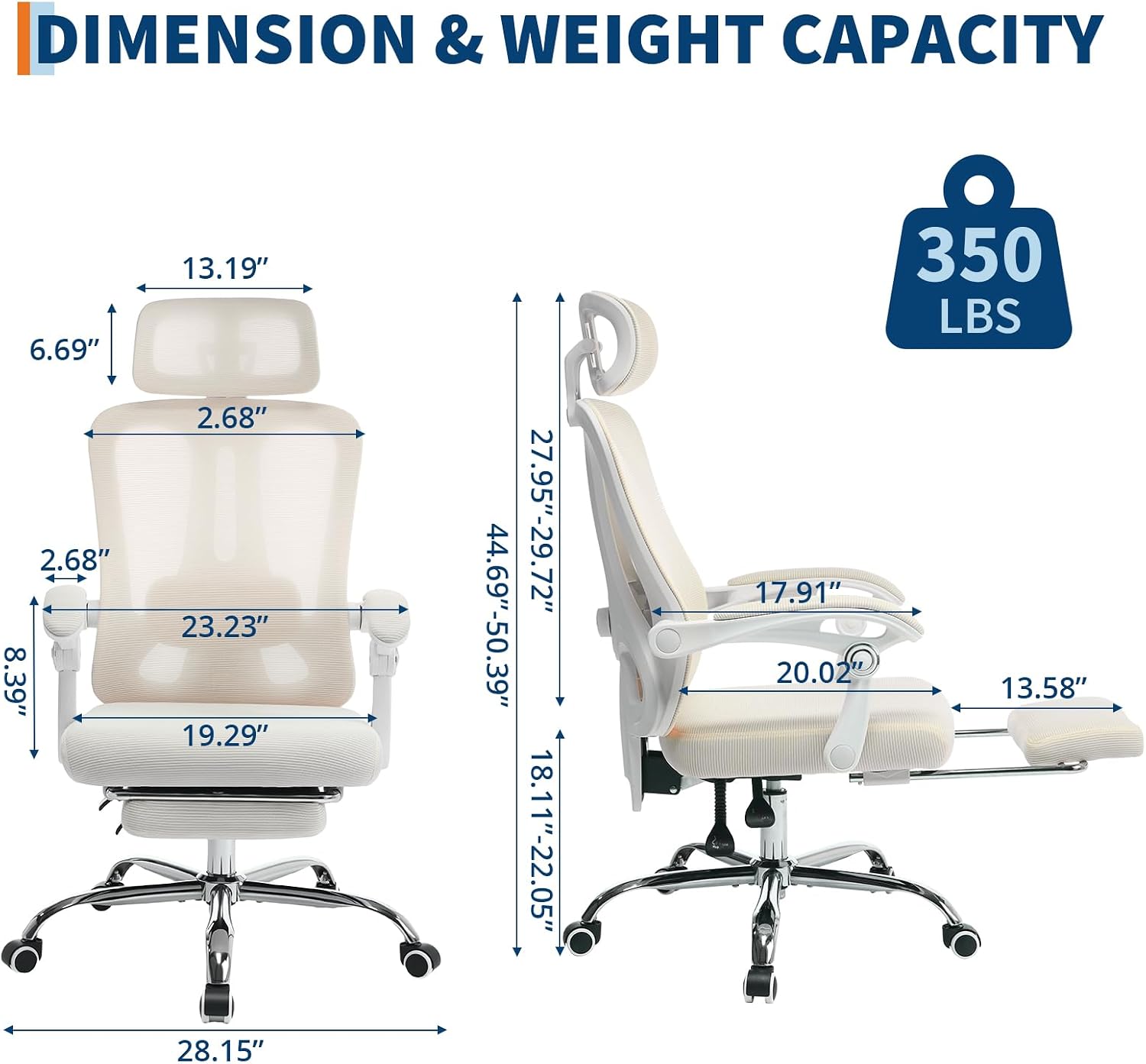 Mesh Ergonomic Office Chair with Footrest, Home Office Computer Desk Chair with Adjustable Headrest and Backrest, Comfortable Lumbar Support, Executive Desk Chair with Wheels 360 Swivel, Beige