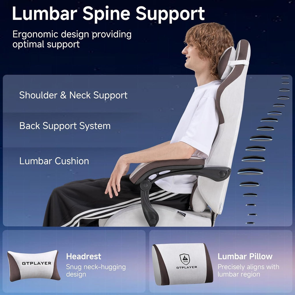 GTPLAYER Gaming Chair, Video Game Chairs with Footrest and Lumbar Support, Computer Chair for Adults with Extended Backrest, Ergonomic Reclining Silla Gamer, Fabric, Brown