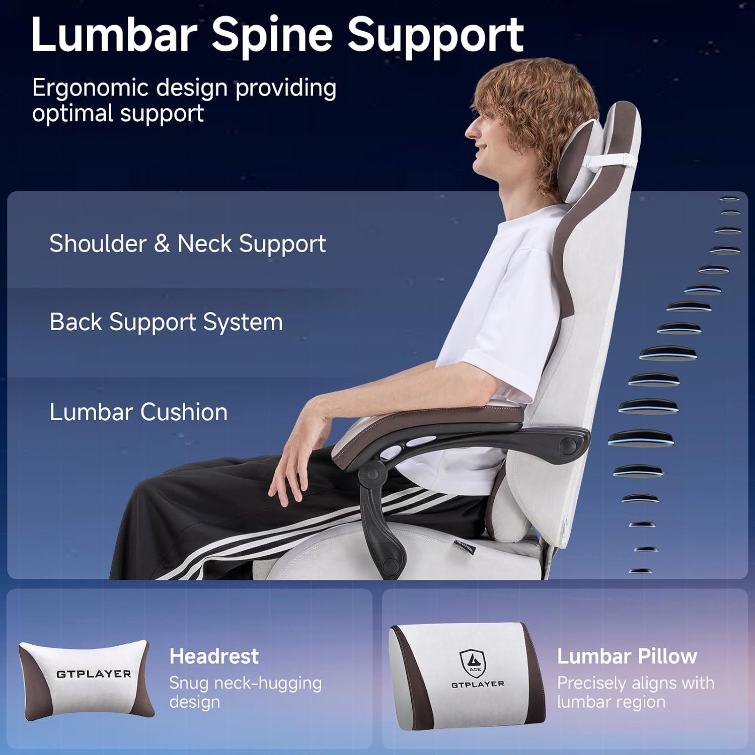 GTPLAYER Gaming Chair, Video Game Chairs with Footrest and Lumbar Support, Computer Chair for Adults with Extended Backrest, Ergonomic Reclining Silla Gamer, Fabric, Brown