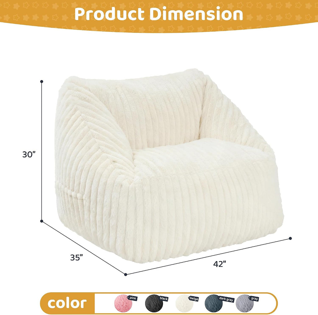 HABUTWAY Bean Bag Chair, Giant Bean Bag Chairs for Adults and Kids, Bean Bag Sofa, Lazy Floor Sofa, Faux Fur Beanbag Chair with Armrests for Living Room Bedroom (Beige)