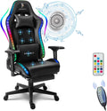 Ergonomic Massage Gaming Chair with Speakers and RGB Lights, PU Leather Computer Office Chair with Footrest, High Back Recliner Chair 360° Swivel Height Adjustment Music Video Game Chair,Black