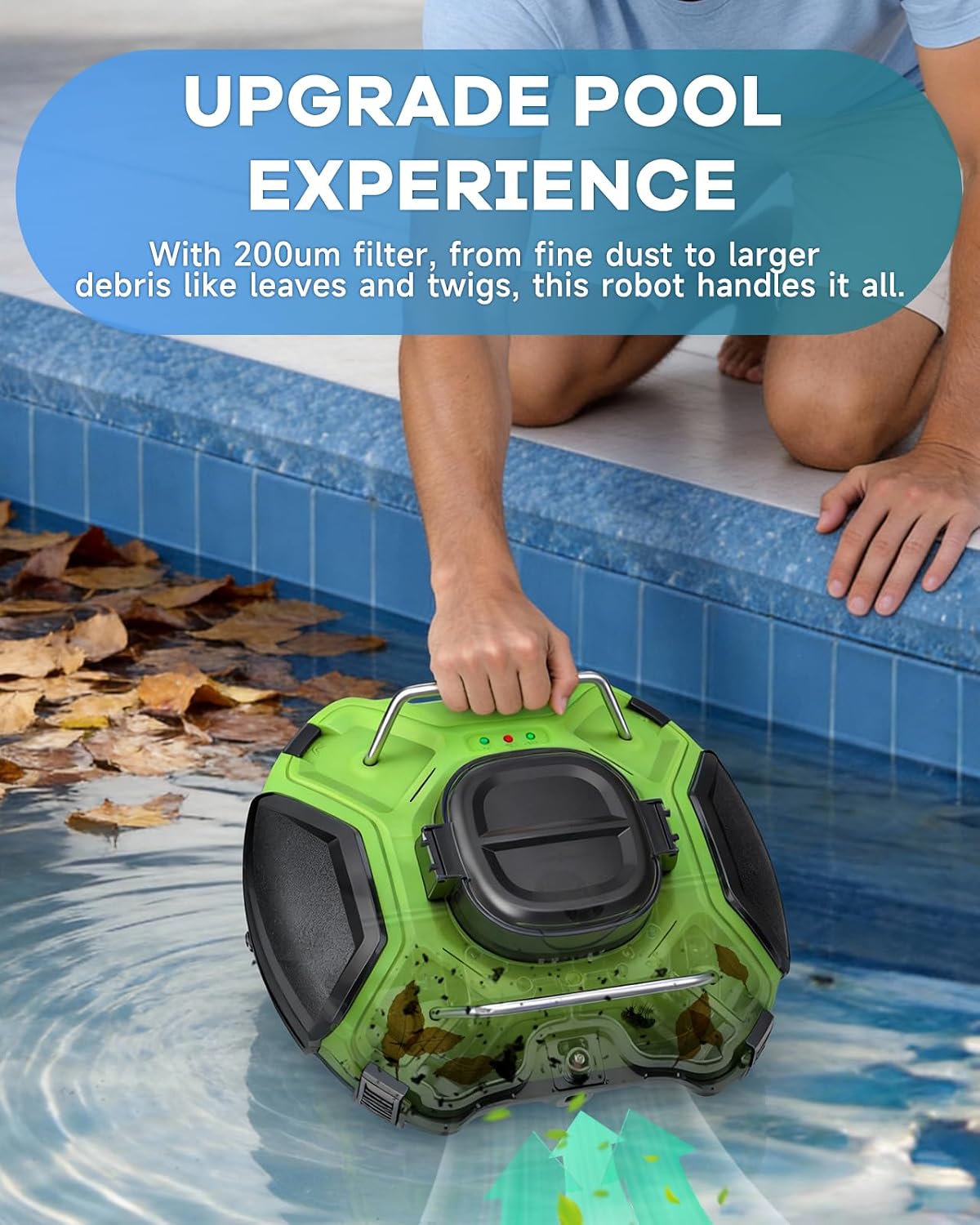 Cordless Robotic Pool Cleaner, Dual-Motor Vacuum with 25° Slope Climbing for Pools up to 915 sq ft, UL & CSA Certified, 120 Mins Long Running Time, Automatic Self-Parking, Powerful Suction