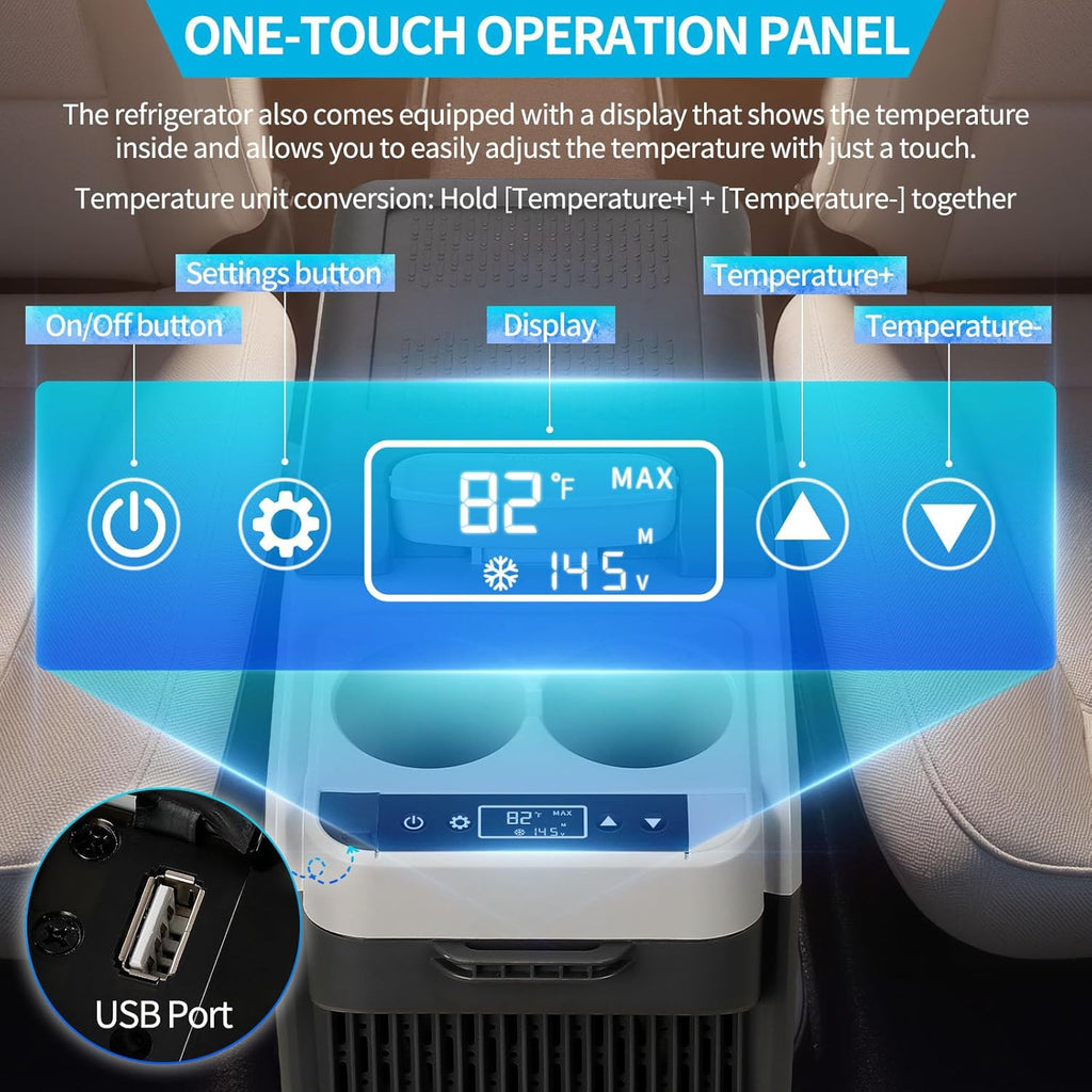 12 Volt Center Console Fridge,Car Refrigerator 16QT(15L) Cooler (-4℉-50℉),Car Refrigerator RV Fridge,Portable Electric Cooler with 12/24V DC&110V AC, For MPV,RV,Van