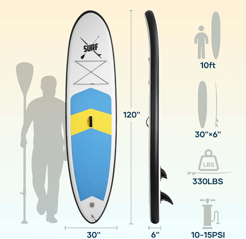 BODIOO Inflatable Paddle Board Stand Up Paddle Board SUP Board with 120'x30'x6' for Youth & Adults Summer