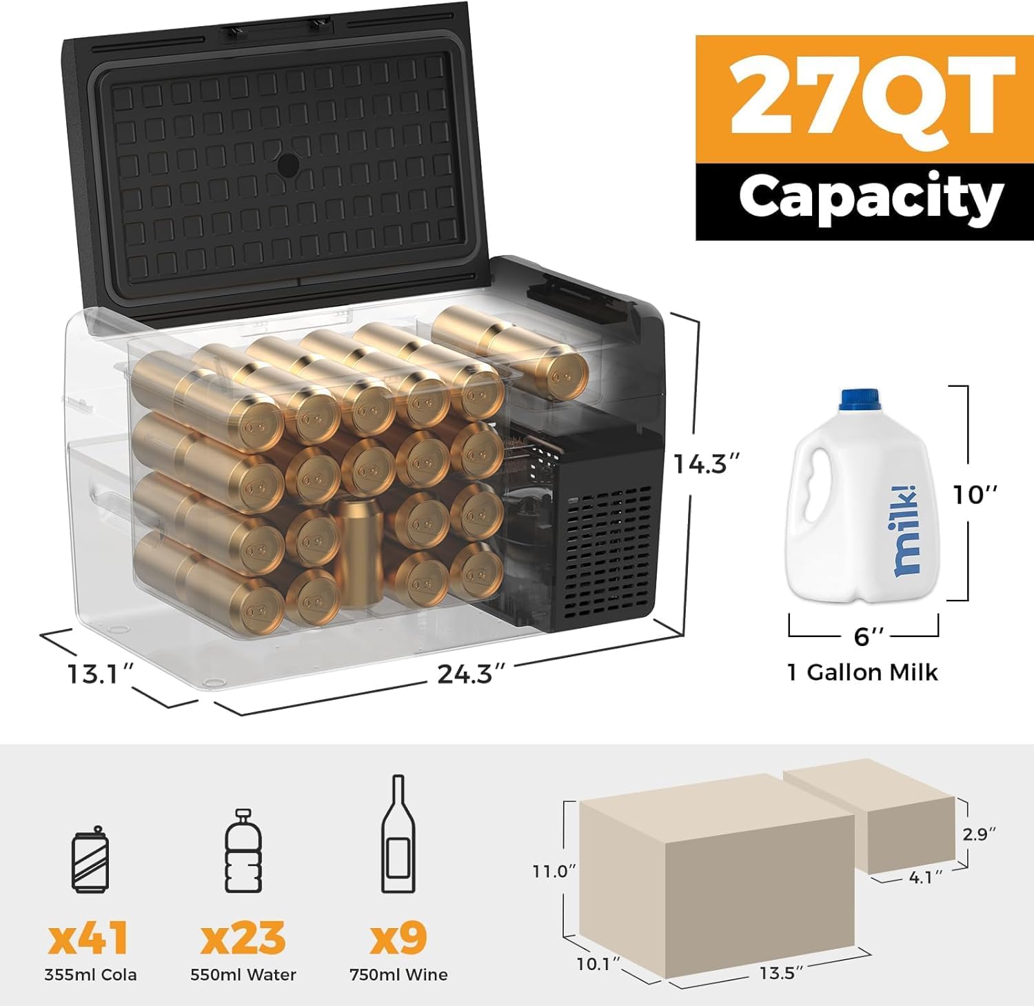 Setpower Car Refrigerator 50 Hours Backup Cooling 27 Quart 12 volt Fridge Portable Car Freezer with Cover 12V Coolers for Vehicles Electric Cooler for Car Camping Truck Van RV SUV Road Trip Travel