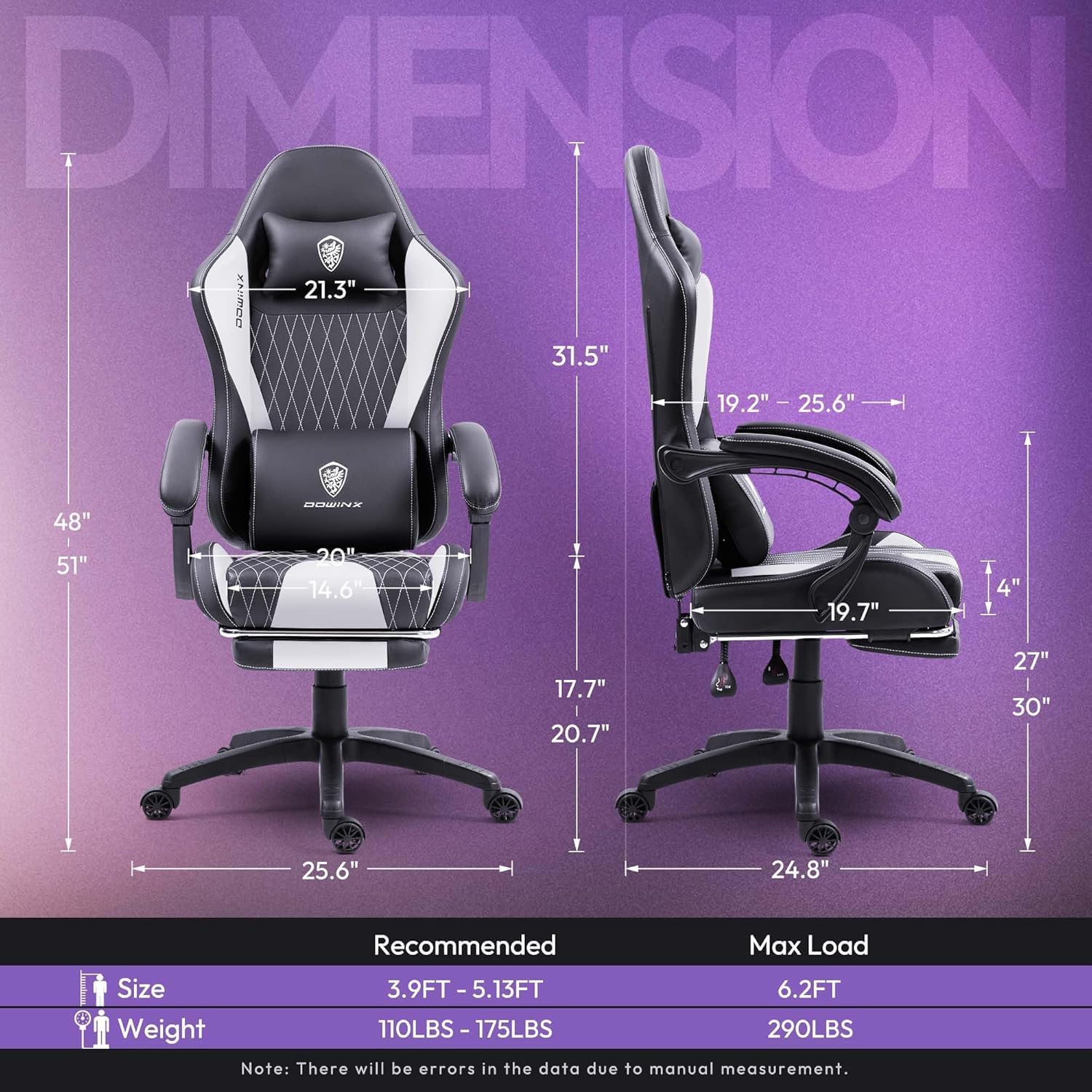 Dowinx Gaming Chair with Massage Lumbar Support and Footrest, Video Game Chair for Adults, Adjustable Ergonomic Gamer Chairs High Back with Pocket Spring Cushion, Swivel Recliner with Headrest, White