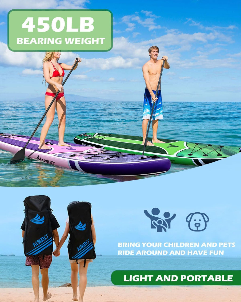 11'6''x35'' Super Wide Inflatable Paddle Board, 450lb Capacity Premium Stable SUP Board for 2+1 People/Family w/100L Backpack, Dual-Action Pump, Safety Leash