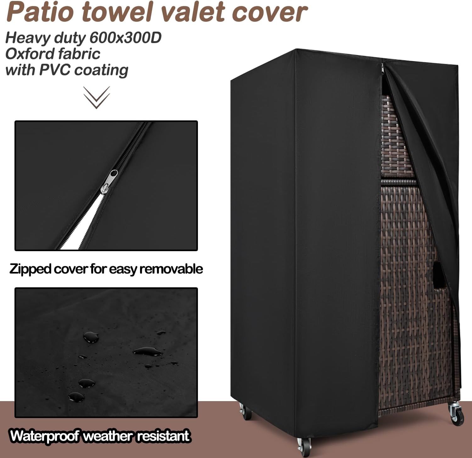 Outdoor Towel Rack for Pool Outdoor Pool Towel Storage Cabinet with Shelf & Drawer Pool Towel Holder with Rolling Wheels Hot Tub Towel Rack W/Waterproof Cover Poolside Towel Valet Caddy for Spa Brown