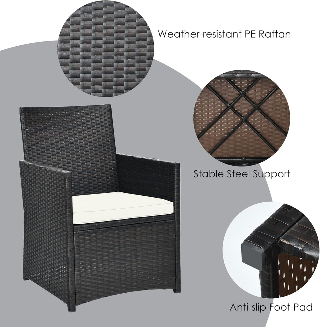 HAPPYGRILL 3 Piece Patio Furniture Set, Outdoor PE Rattan Wicker Bistro Set with Washable Cushions & Tempered Glass Table, for Backyard Porch Garden Balcony Poolside
