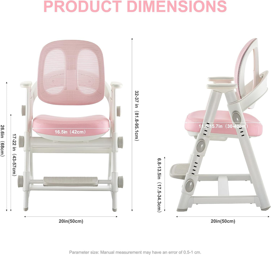 Ergonomic Kids' Study Chair, Height Adjustable Kids Desk Chair for Boys Girls,Comfortable for Teenagers Playing, Drawing, Ideal Gift for Children,Students（Pink）