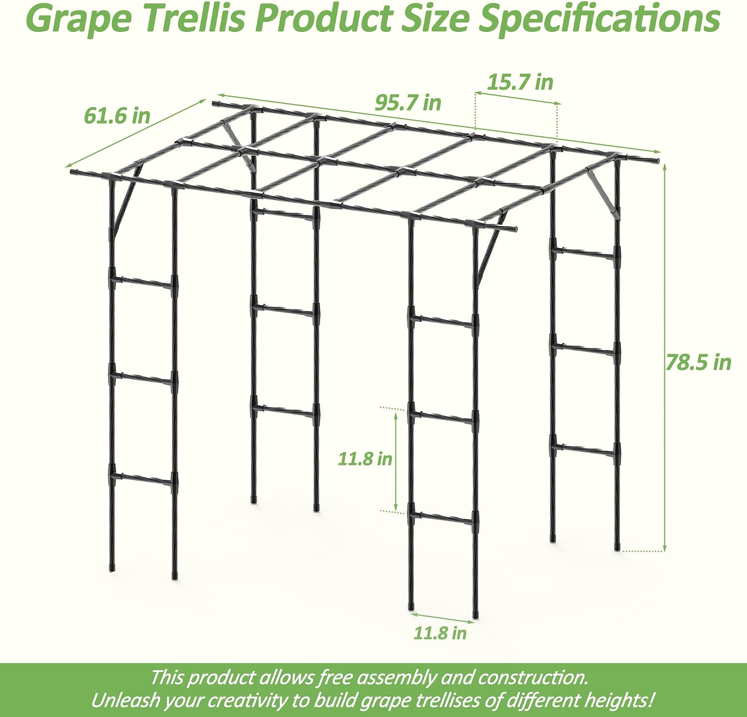 Grape Vine Trellis - Cucumber Trellis Size: 95.7 * 61.6 * 78.5 inches - Large Outdoor Garden Arch Trellis, Used for Outdoor Climbing of Plants, Courtyard and Garden Decoration of Pavilions (Black)