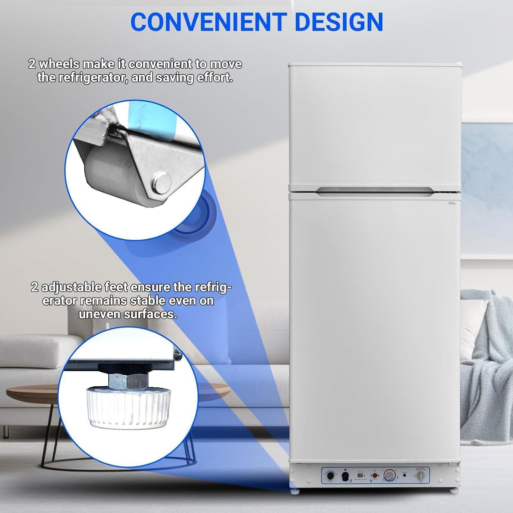 Smad Propane Refrigerator, Off Grid Propane Refrigerator with Freezer 13.4 cu.ft, Propane Fridge Powered 110V/LPG with Top Freezer, for Off Grid,Garage, RV,Food Truck,Cottages,Chalets Use