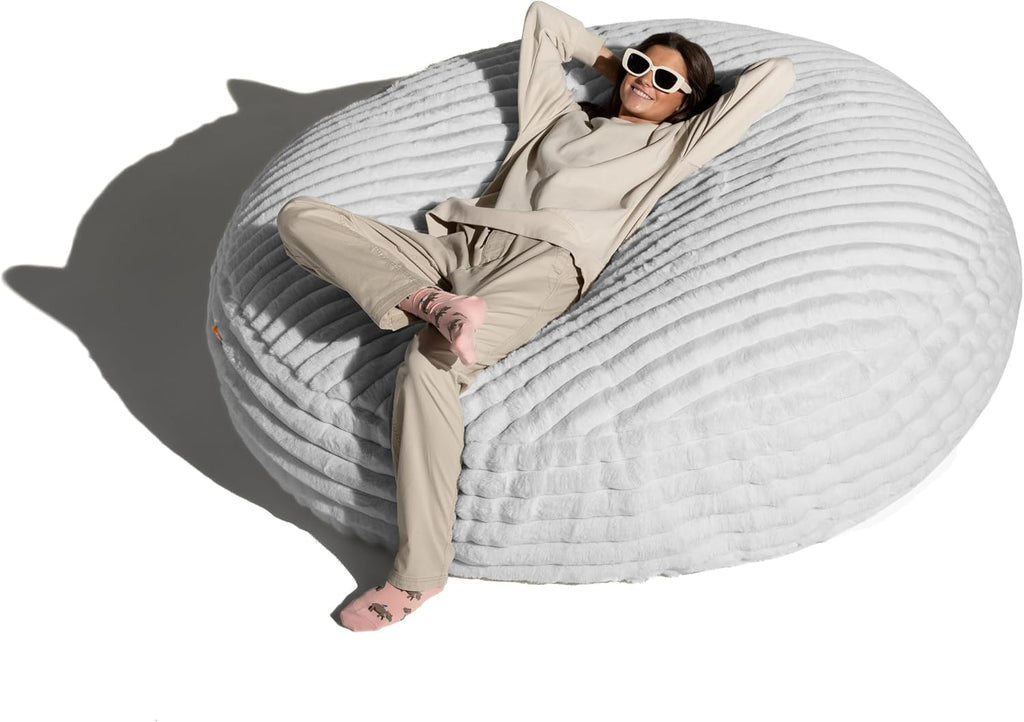 Jaxx 6 Foot Cocoon - 2-in-1 Convertible Bean Bag Bed & Large Bean Bag Chair for Adults, Premium Luxe Faux Fur - Mondo Grey
