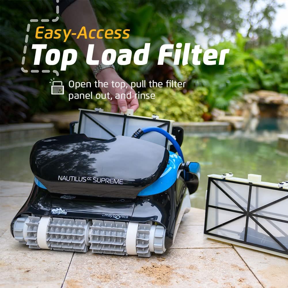 Dolphin Nautilus CC Supreme Wi-Fi Automatic Robotic Pool Vacuum Cleaner, Dual Drive, Waterline Scrubber Brush, Top Load Filter, Ideal for In-Ground Pools up to 50 FT