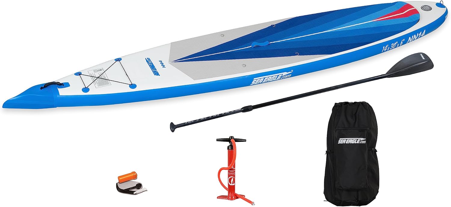 Sea Eagle NeedleNose 14' Inflatable Lightweight High Pressure Drop Stitch Stand Up Paddle Board SUP, Patented Wave Piercing Bow