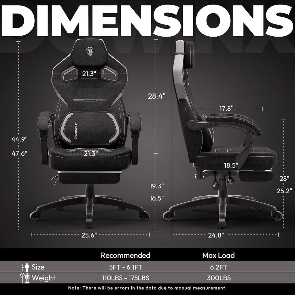 Dowinx Gaming Chair Big and Tall, Fabric Ergonomic Gaming Chairs with Footrest,Wide Back Gamer Chair for Heavy People, Black