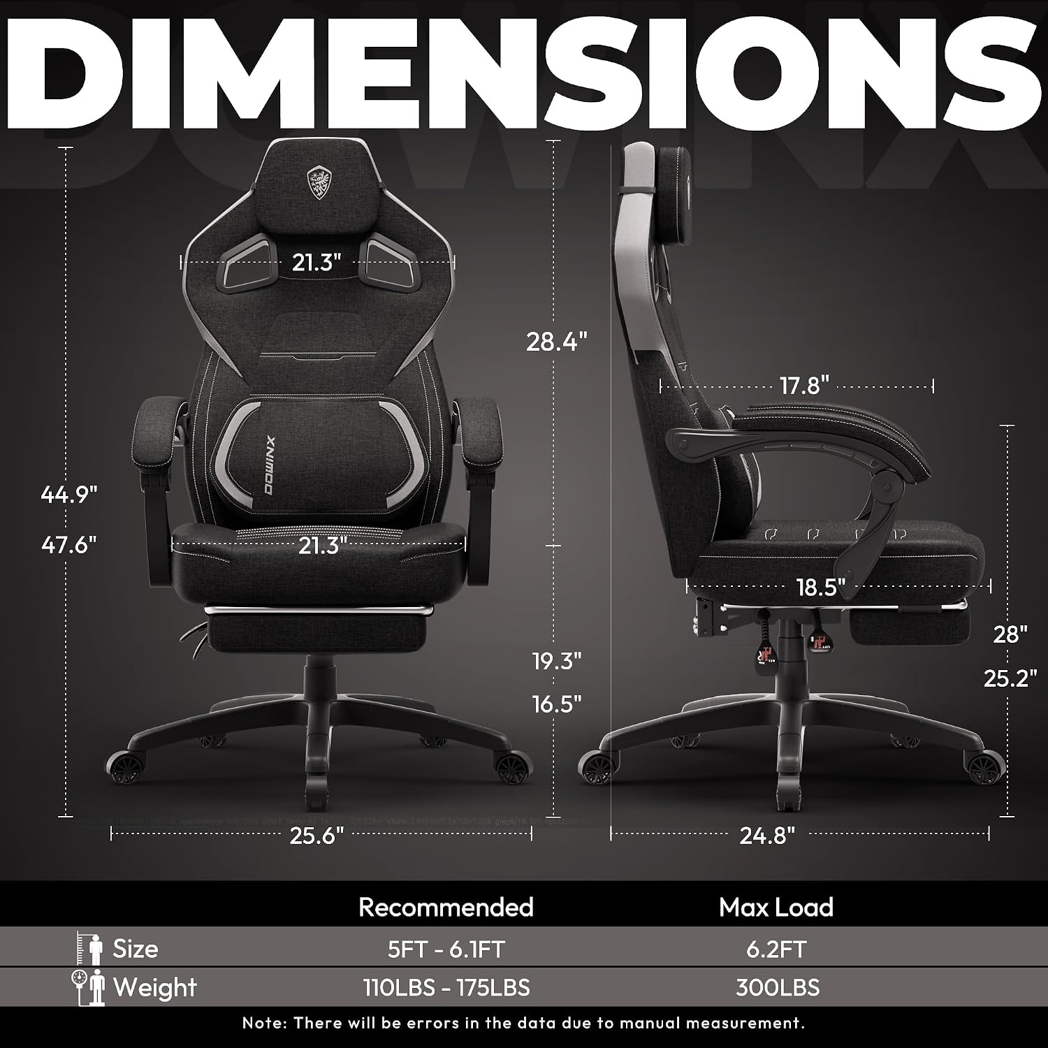 Dowinx Gaming Chair Big and Tall, Fabric Ergonomic Gaming Chairs with Footrest,Wide Back Gamer Chair for Heavy People, Black