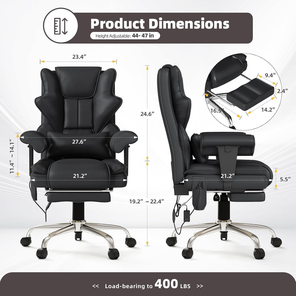 7-Point Massage Office Chair,Heated Desk Manageral Chair,Ergonomic Executive Chair with Footrest,Adjustable Armrest，Computer Chair for Offices, Study Areas, Gaming Spaces,Black