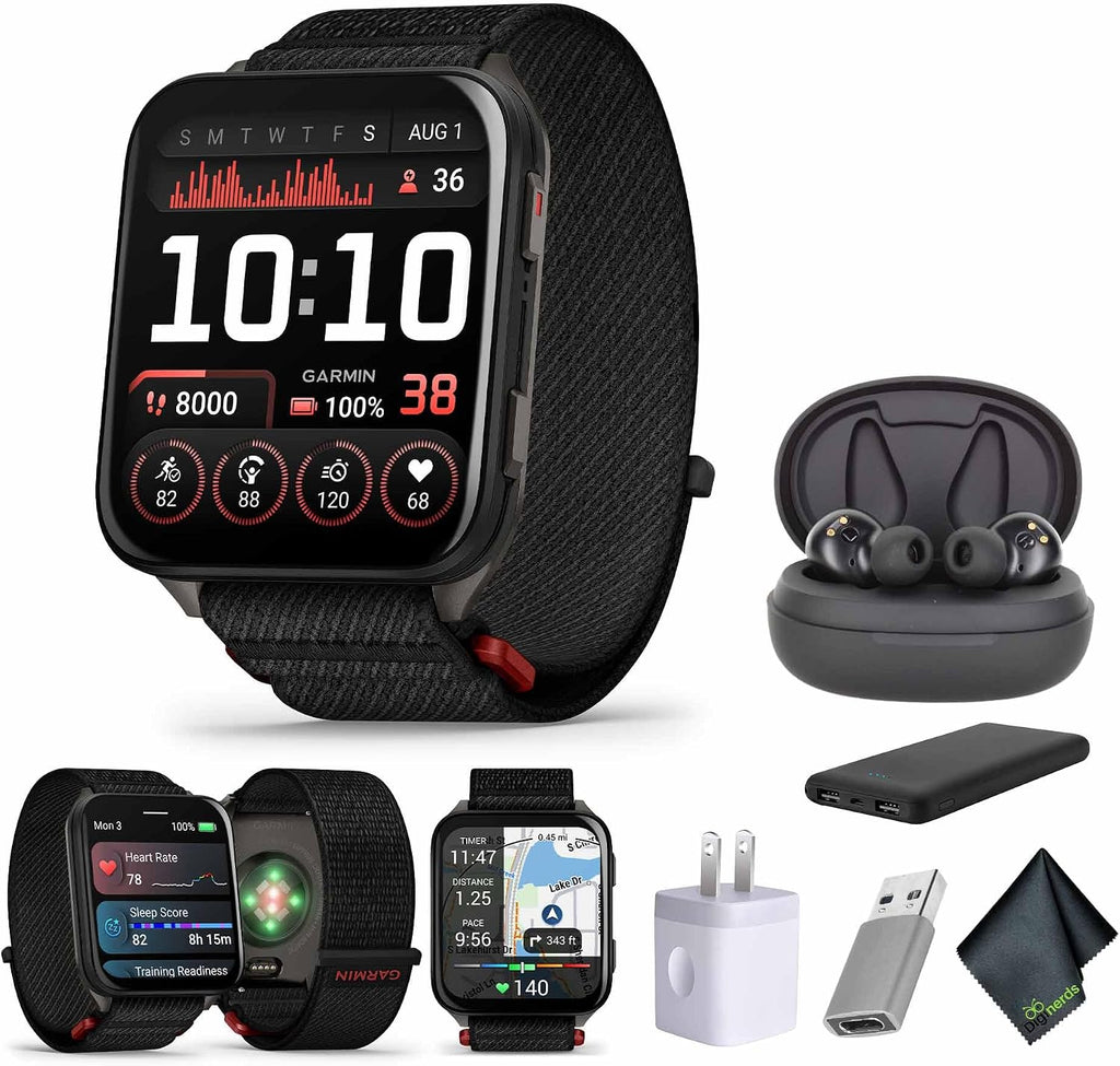 Garmin Venu X1, Thin and Lightweight GPS Smartwatch, 2 inch AMOLED Display, Advanced Health and Fitness Features, Black with Slate Titanium Caseback Bundle with Accessories