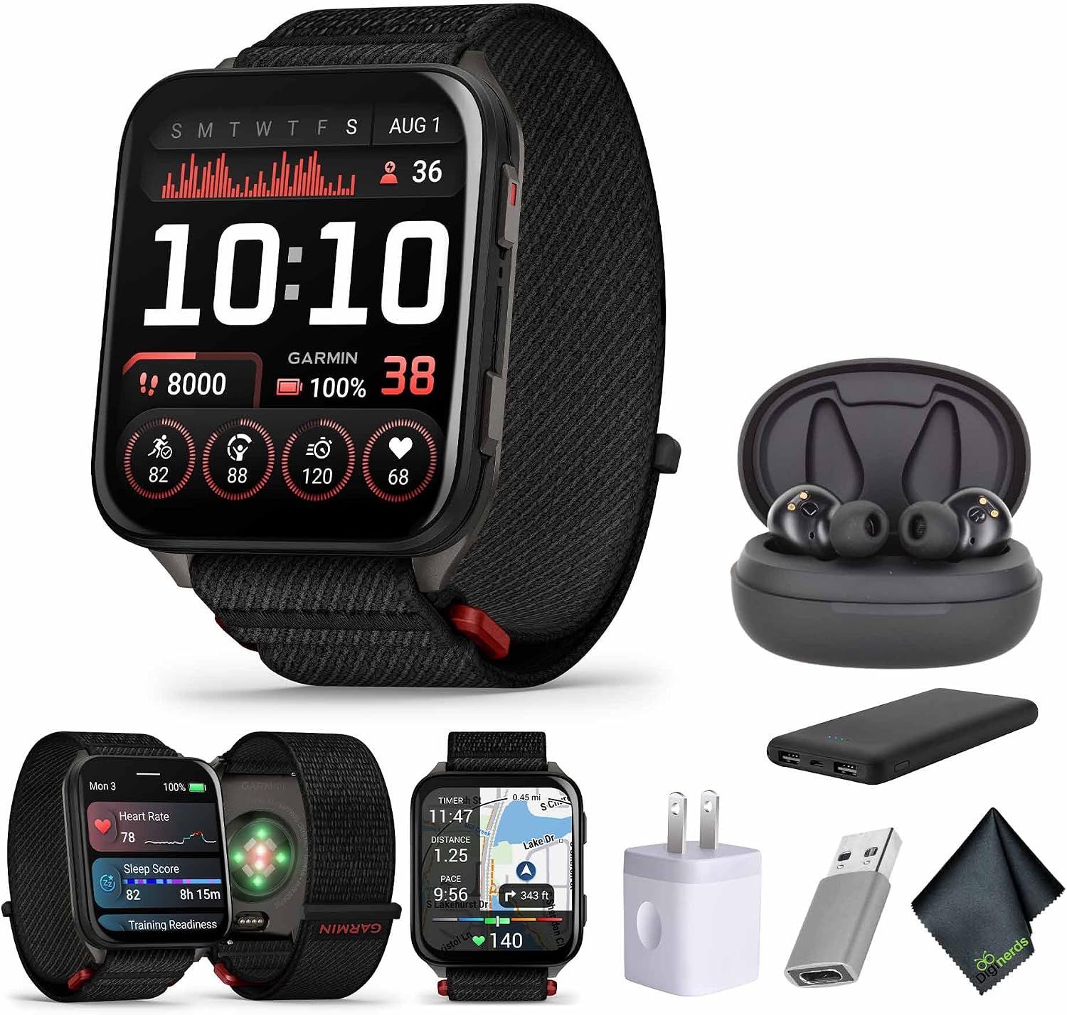 Garmin Venu X1, Thin and Lightweight GPS Smartwatch, 2 inch AMOLED Display, Advanced Health and Fitness Features, Black with Slate Titanium Caseback Bundle with Accessories