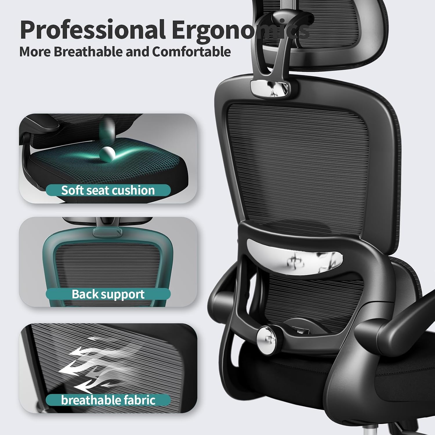 TRALT Office Chair Ergonomic Desk Chair, 330 LBS Home Mesh Office Desk Chairs with Wheels, Comfortable Gaming Chairs Black, Pack of 2