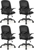 Primy 4-Pack Office Chair Ergonomic Desk Chair with Flip up Armrests Swivel Breathable Desk Mesh Computer Chair with Adjustable Lumbar Support and Height for Conference Room (Black)