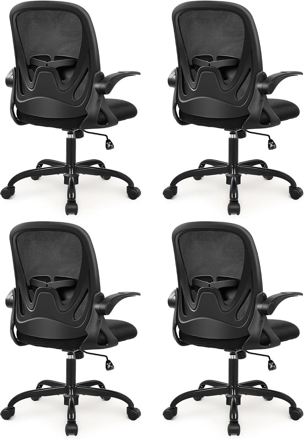 Primy 4-Pack Office Chair Ergonomic Desk Chair with Flip up Armrests Swivel Breathable Desk Mesh Computer Chair with Adjustable Lumbar Support and Height for Conference Room (Black)