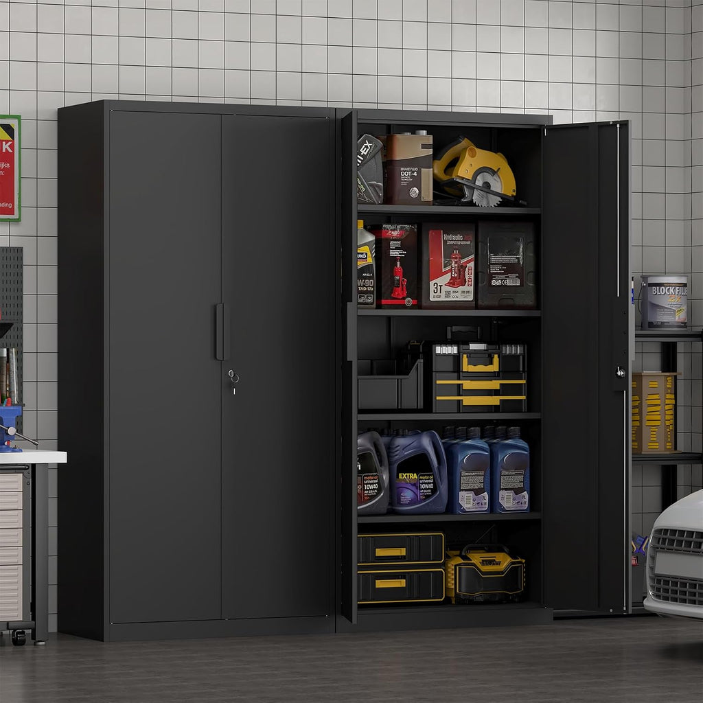 Metal Storage Cabinet with Doors and 4 Shelves, 72x34x18 Garage Storage Cabinets,Tall Black Locking Metal Cabinets with Lock for File, Office, Garage, Home