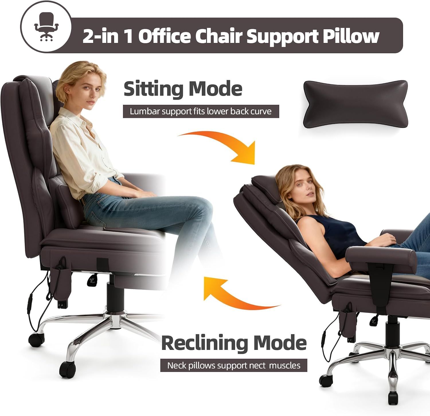 7-Point Massage Office Chair,Heated Manageral Chair,Ergonomic Executive Chair with Footrest,Adjustable Armrest，Computer Chair for Offices, Study Areas,Gaming Spaces,Brown