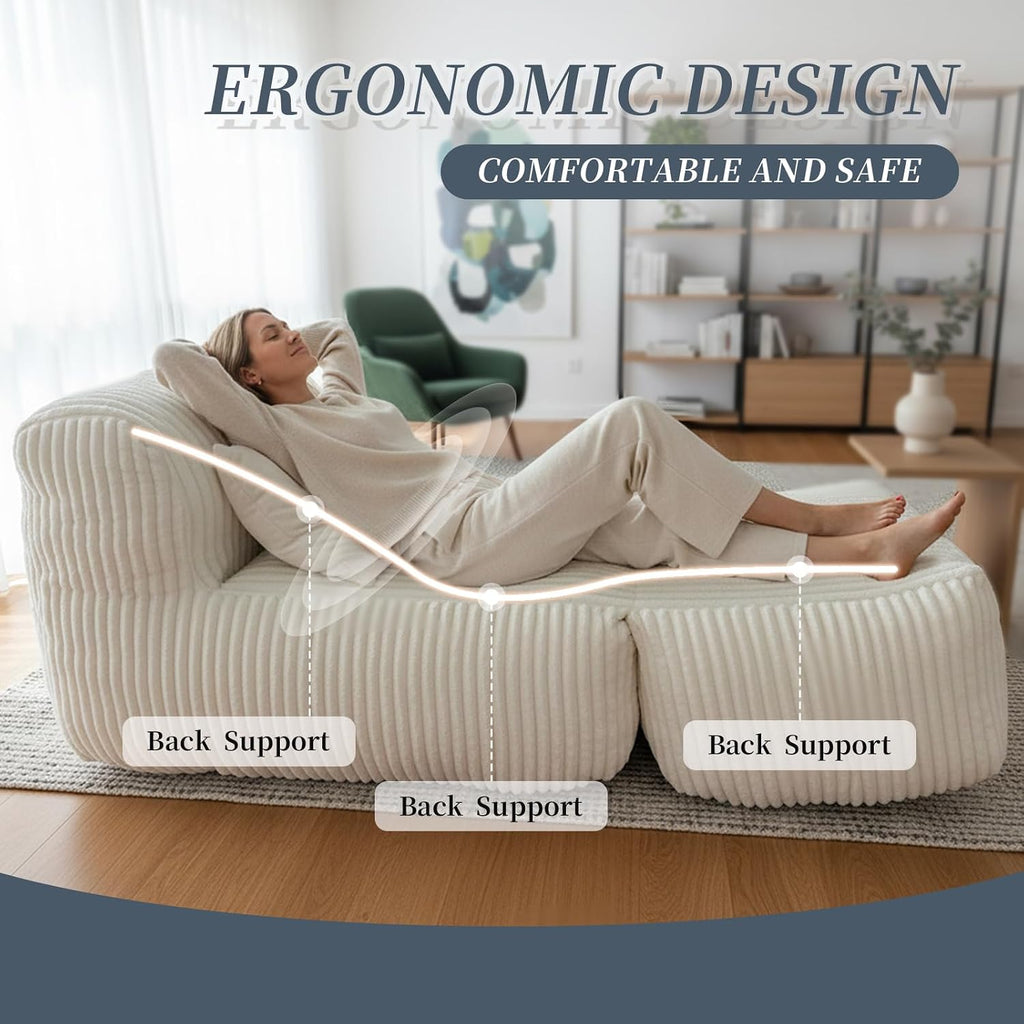 Large Memory Foam Bean Bag Chair for Adults – Big Lounger Sofa Seat for Living Room, Bedroom, or Balcony (Beige)