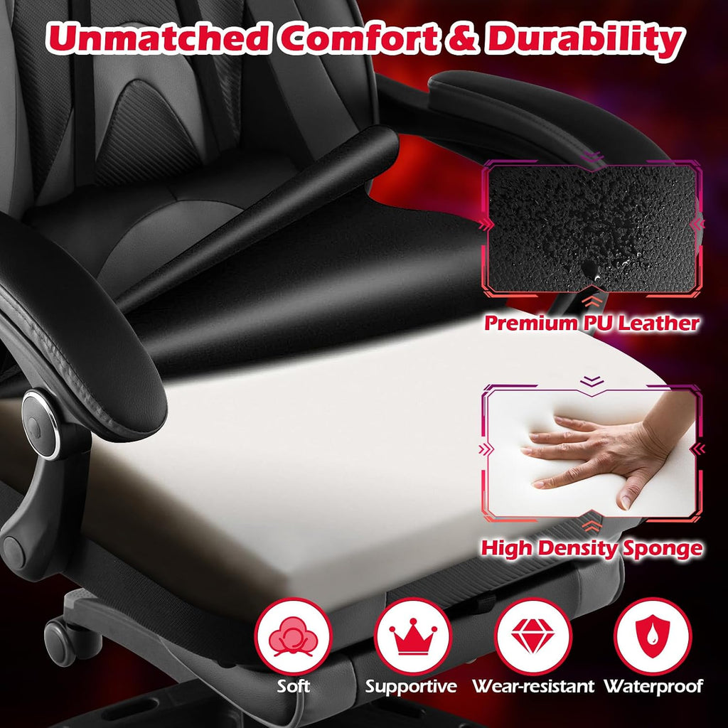 Giantex Gaming Chair with Footrest for Adults, Reclining Video Game Chair w/Lumbar Support, Racing Style Ergonomic Office Computer Chair, Height Adjustable Swivel Gamer Chair for Gaming (Grey)