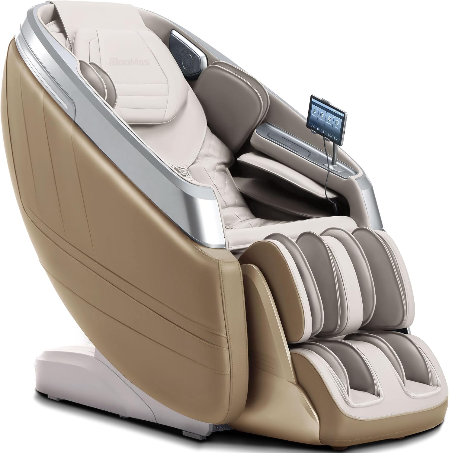 iBooMas 4D Massage Chair, IBM-P03 Full Body Massage Chair with Touchscreen, AI Voice & APP Control, Wireless Charger, Leg Roller, Auto Leg Extension, Heated Back, Waist, and Feet (Beige)