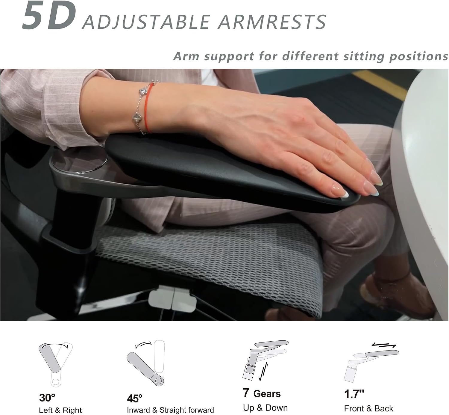 Ergonomic Office Chair with Adjustable 3D Lumbar Support, Mesh Computer Chair 5D Armrests, Home Desk Chair with 4D Headrest, 90-130°Tilt, BIFMA Certified, Model Zen (Grey)