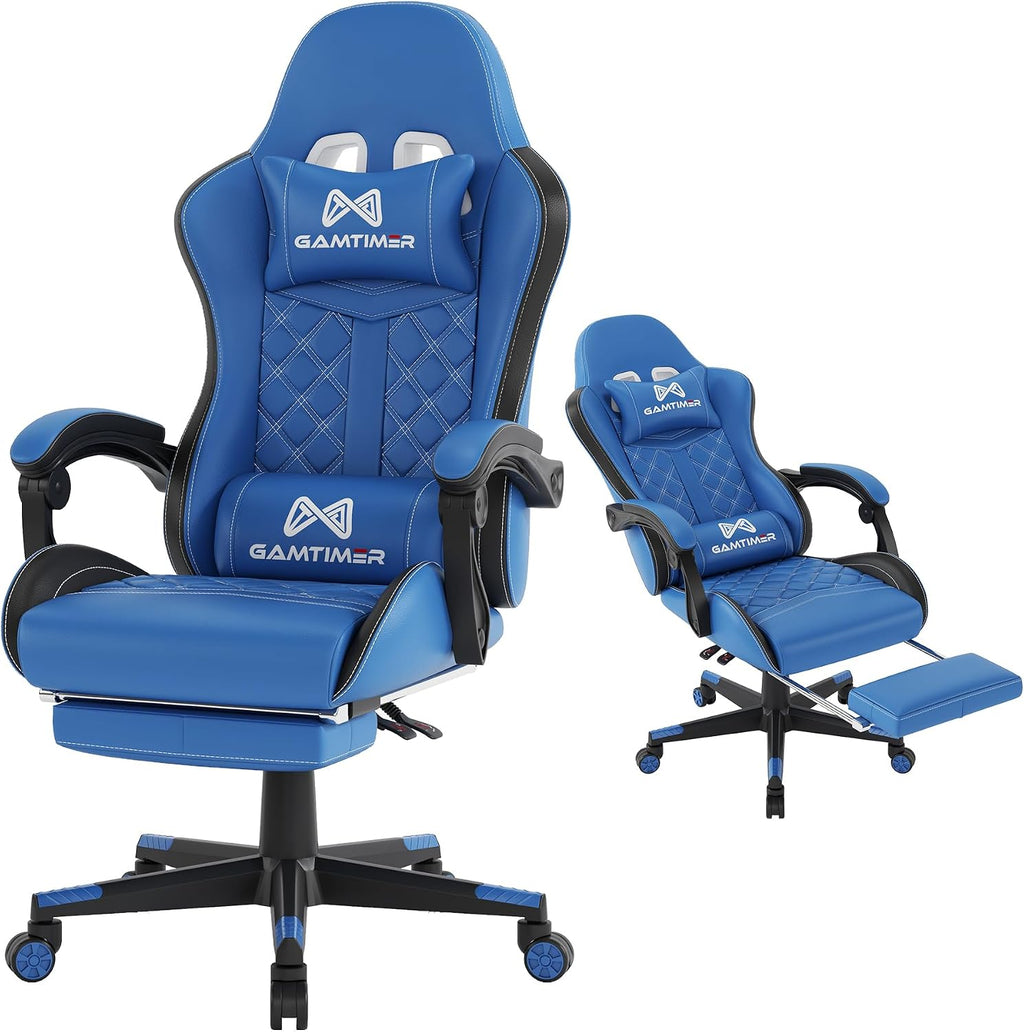 Gamtimer Gaming Chair, 400 lbs Adult Chair, High Back Computer Chair with Footrest and Linked Armrests, Office Video Game Chair with Lumbar Support (Blue)