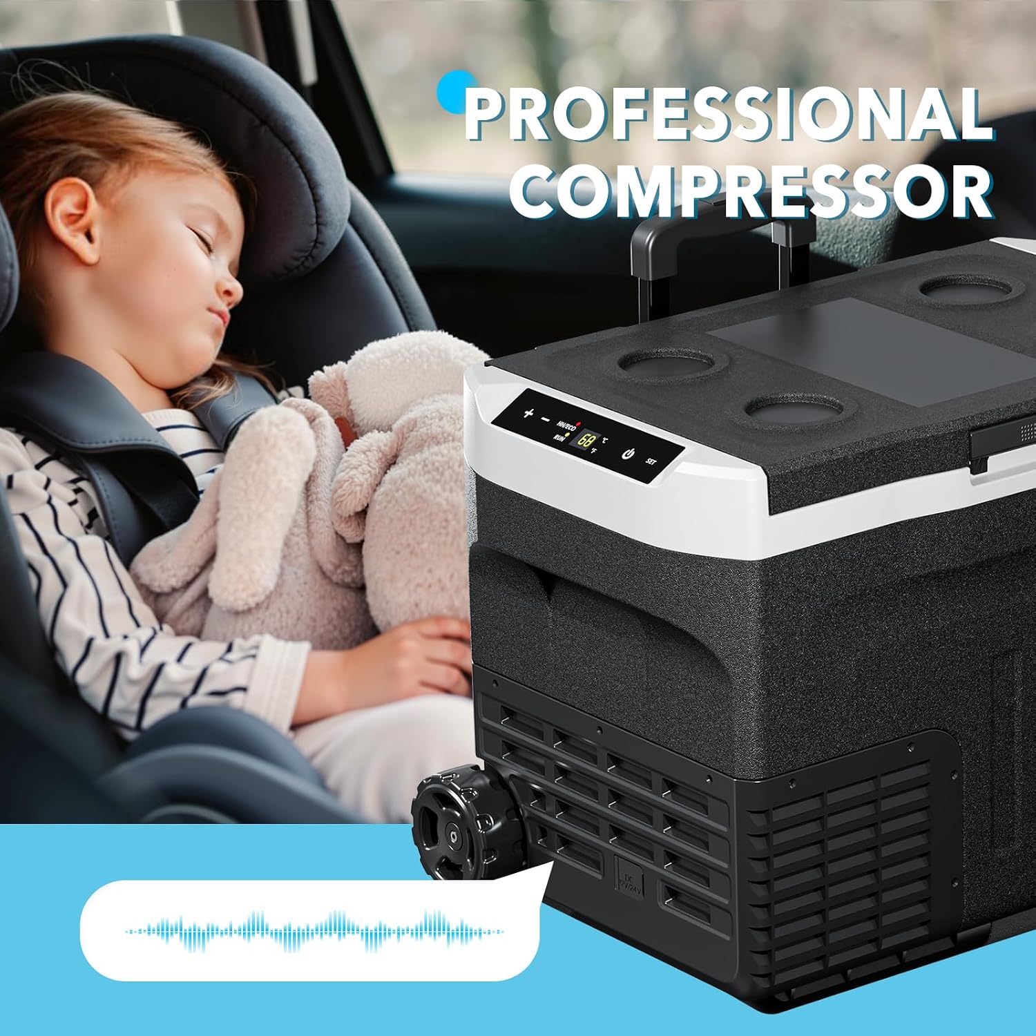 DOGHLY 12 Volt Refrigerator, 32QT Portable Cooler -4℉-68℉, Compressor Car Fridge 12V/24V DC & 110-240V AC, Electric Cooler for Truck, RV, Camper, SUV, Travel, Camping & Road Trips (32QT)