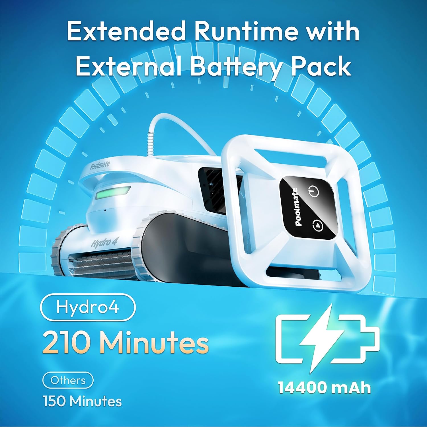 Hydro4 Wireless Robotic Pool Cleaner with Dual Inlet for Above/In ground Pools up to 1,614 Sq.ft, 210 Mins Runtime, Wall/Floor Cleaning, Waterline Tech, Smart Navigation, APP/Cloud Control