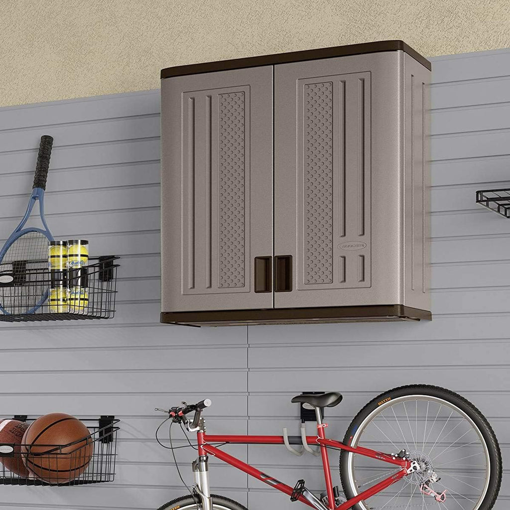Suncast 2 Pack 4 Cubic Feet Resin Single Shelf Garage Wall Storage Cabinet, Platinum