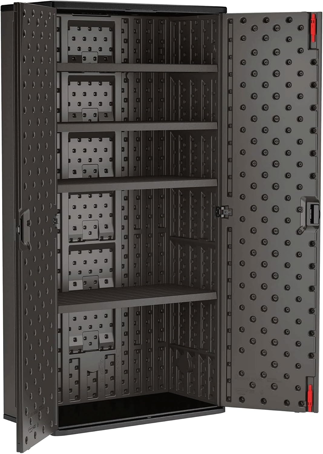Suncast Commercial 4 Shelf Mega Tall Storage Cabinet, Lockable Garage Utility Shelving Unit, Heavy Duty Plastic Resin Organizer, Gray